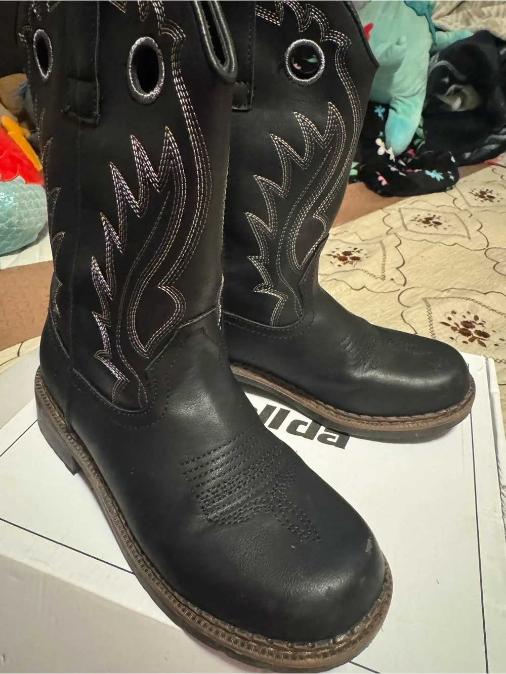 Kids Black Pull-On Western Boots